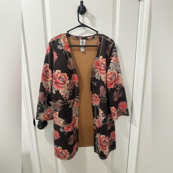 Rain & Rose floral kimono open cardigan Sz L Gardencore Cottagecore EUC - Picture 2 of 9